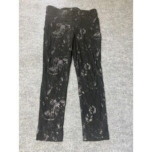 CHICOS Pants Womens Chico 1 R US 8 R Black Silver Swirl Galaxy Stretch Waist